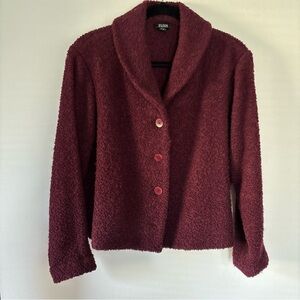 Eileen Fischer Textured Boiled Wool collared Women's Burgundy Jacket
